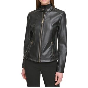 Women's Black Leather.  Calvin Klein leather moto jacket.